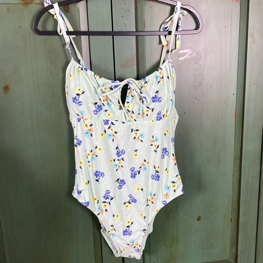 Sea Angel Polka Dot Ditsy Floral One Piece Swimsuit Size Medium Mint